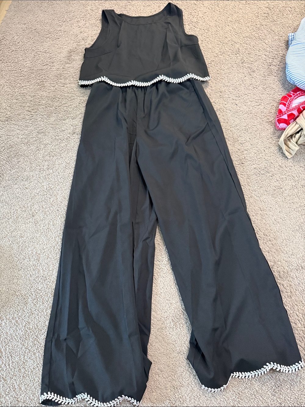 SHEIN Black Wide Leg Jumpsuit with White Trim